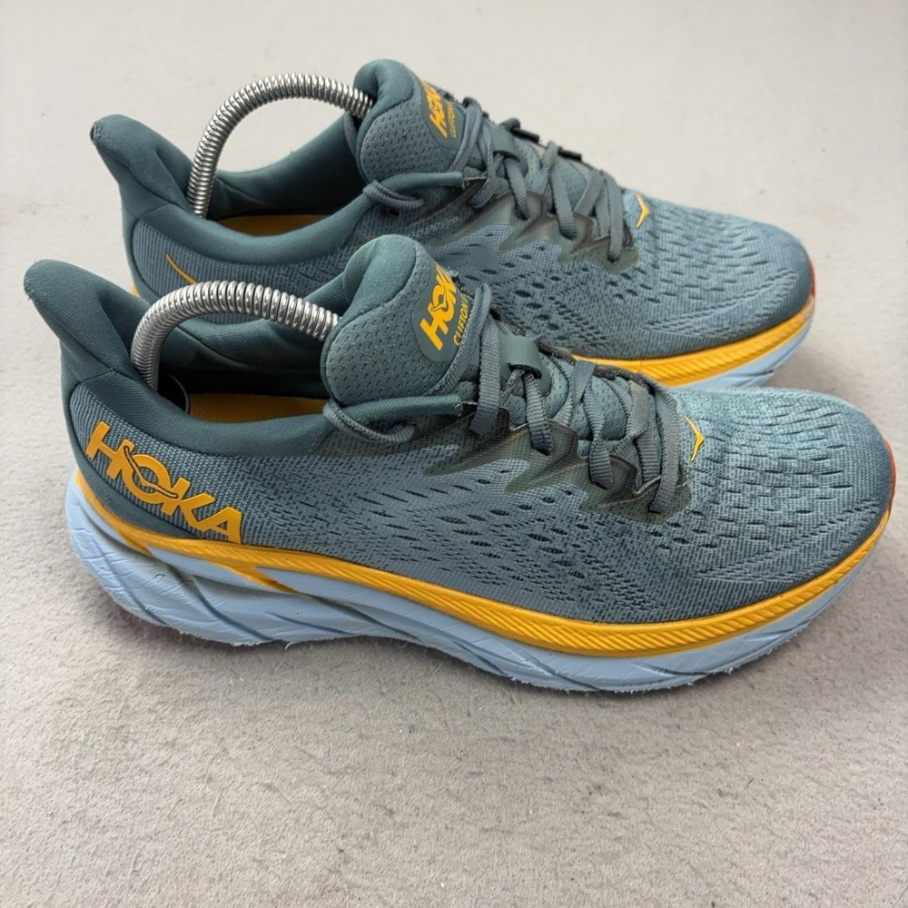 Hoka One One‎ Clifton 8 Shoes Mens Size 9 Blue Green Cushioned Running Sneakers